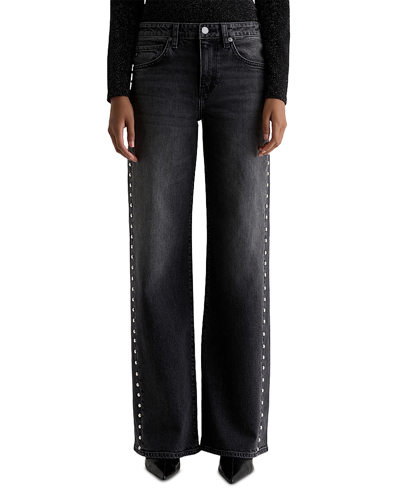 Ag Studded Low Rise Wide Leg Jeans In Immensity In Black
