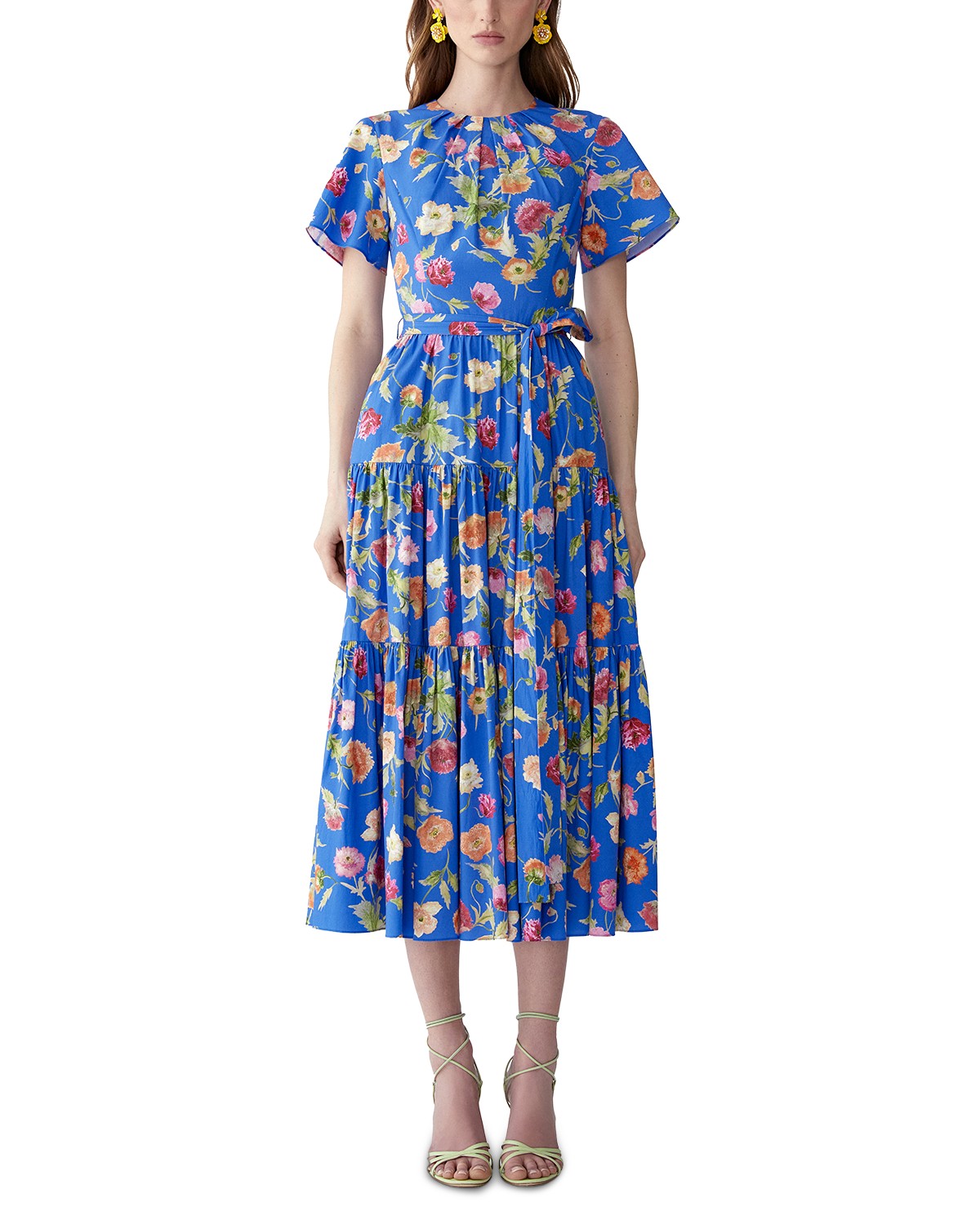 Carolina Herrera Printed Tiered Midi Dress in Bluebell Multi