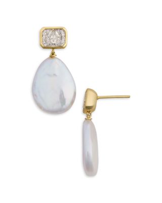 Emerald Baguette Cultured Freshwater Pearl Earrings