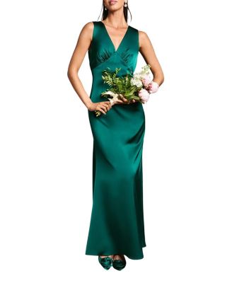Bow Back V-Neck Satin Bridesmaid Dress