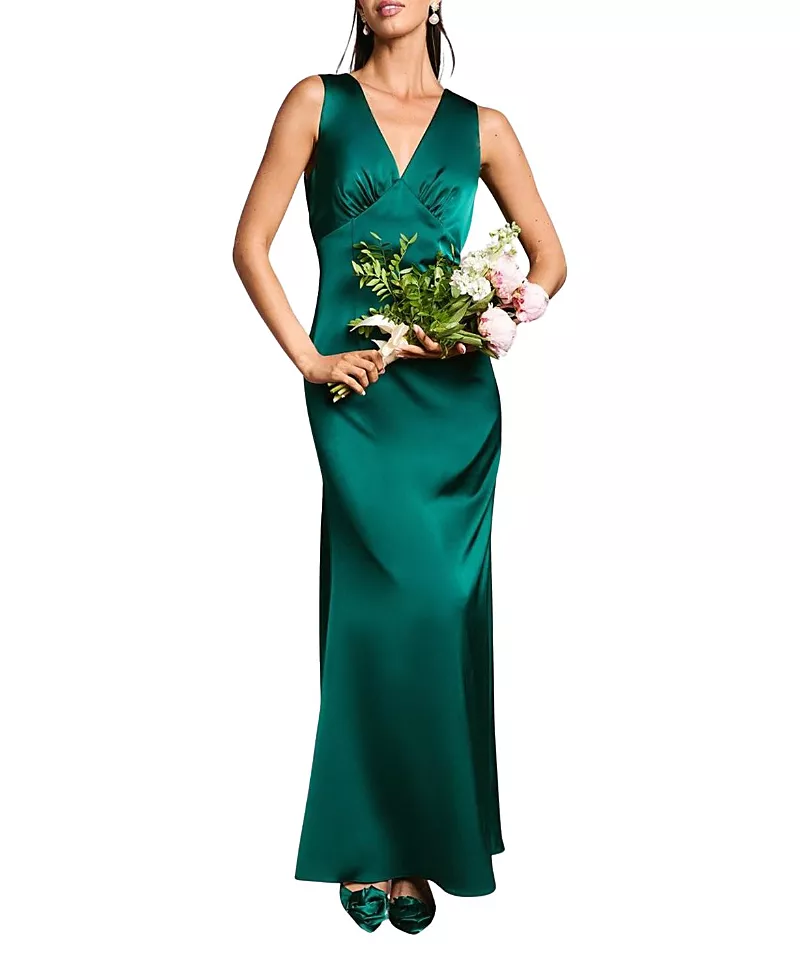 Coast Bow Back V-Neck Satin Bridesmaid Dress