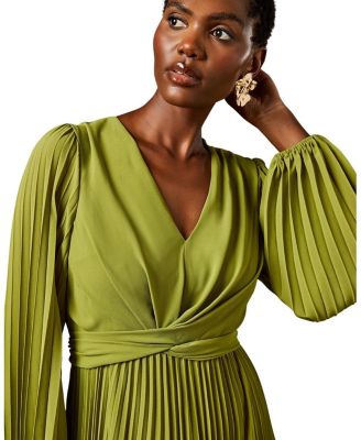 Pleated Wrap Front Dress