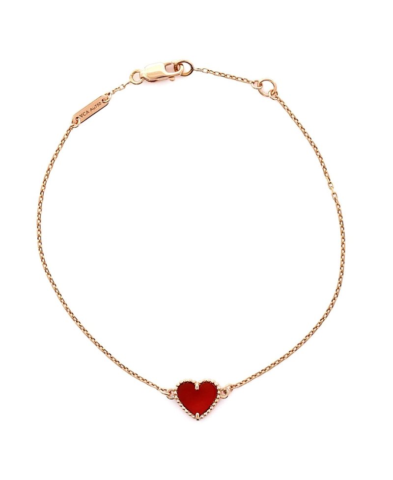 PRE-OWNED VAN CLEEF & ARPELS Pre-owned  Van Cleef & Arpels Sweet Alhambra Heart Bracelet 18k Rose Gold With Carnelian In Pink