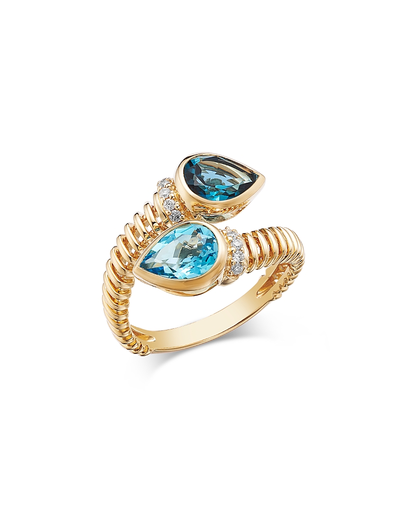 Bloomingdale's Fine Collection Blue Topaz, London Blue Topaz & Diamond Open Bypass Ring in 14K Yellow Gold