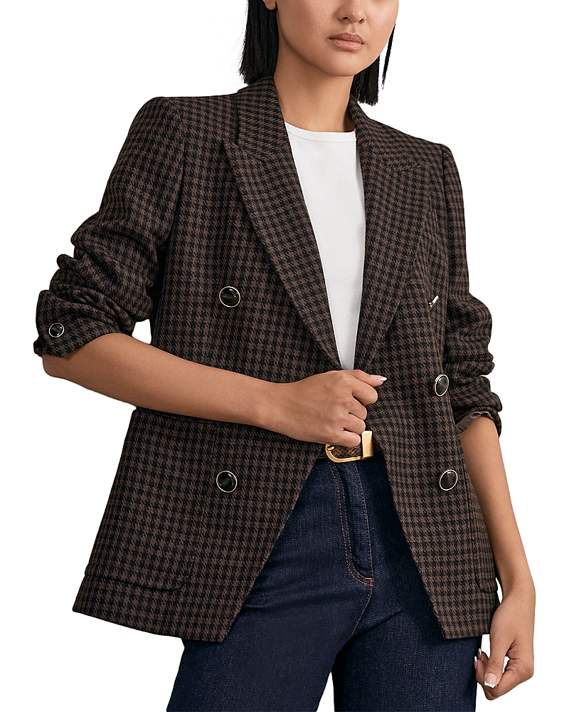 Reiss Petites Ayla Double Breasted Check Jacket In Brown