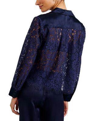 Lace Contrast Button Down Shirt