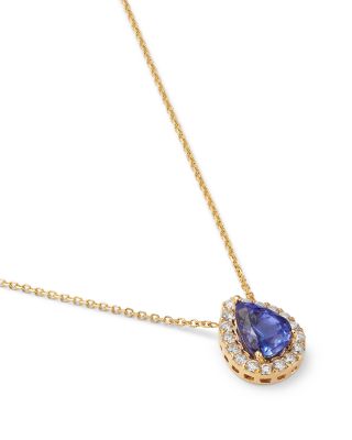 Tanzanite & Diamond Pear Halo Pendant Necklace in 14K Yellow Gold