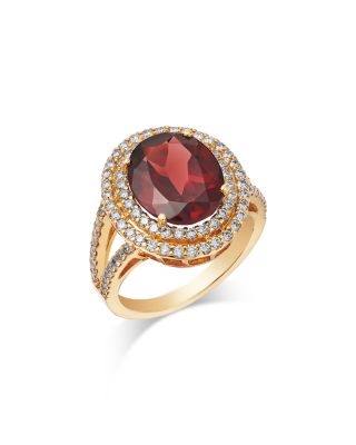 Garnet & Diamond Halo Ring in 14K Yellow Gold