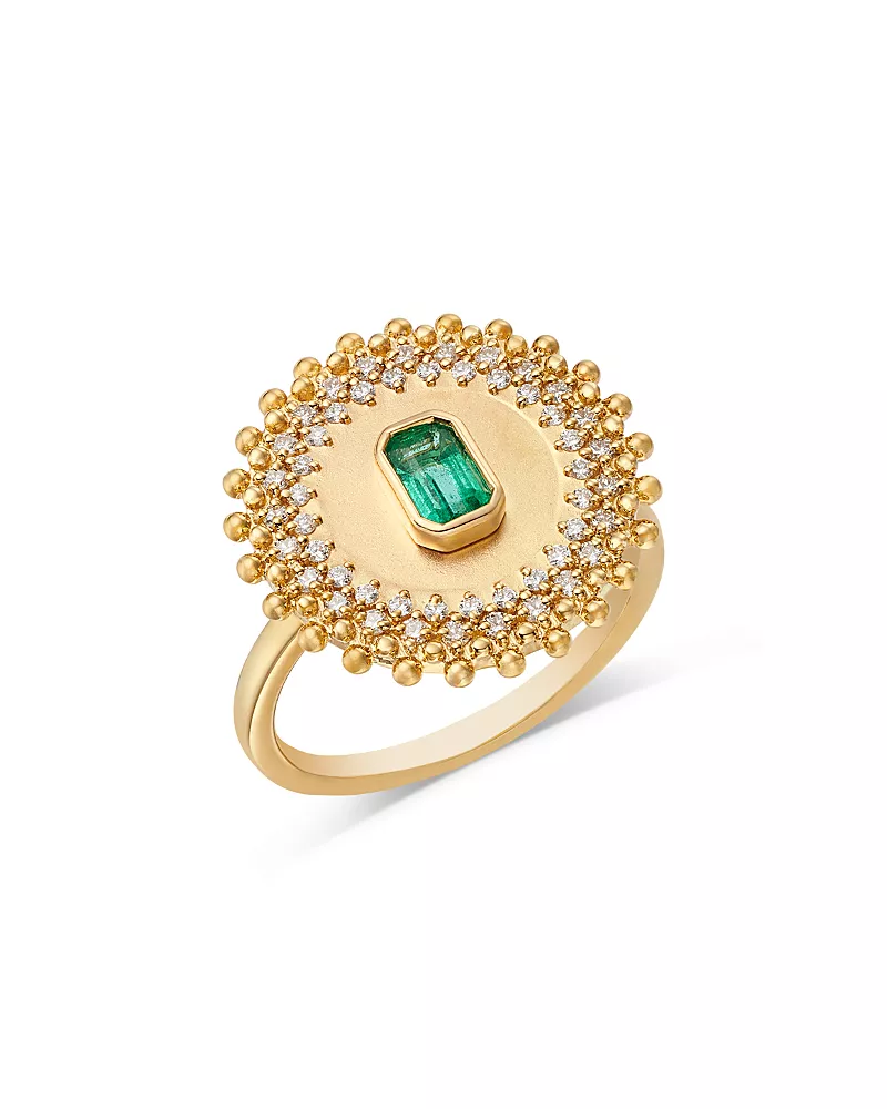 Bloomingdale's Fine Collection Emerald & Diamond Circle Statement Ring in 14K Yellow Gold