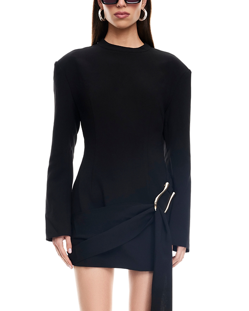 Lioness Martini Long Sleeve Draped Minidress In Black