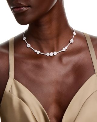 Diamond Flower Collar Necklace in 18K White Gold, 11.29 tcw