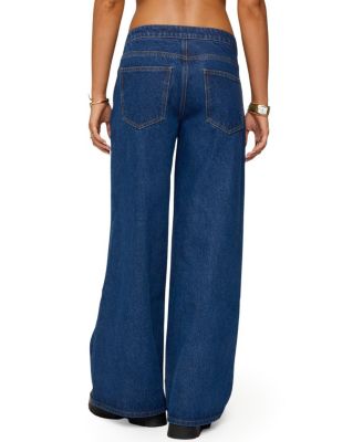 Edie Belt Detail Low Rise Jeans in Dark Rinse Wash