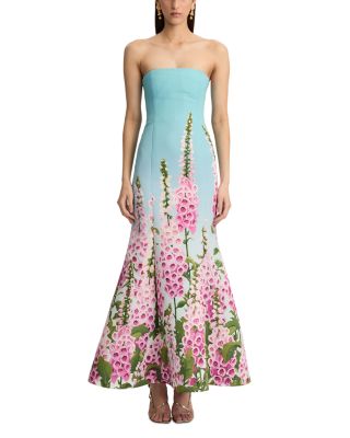 Strapless Foxgloves Ombre Faille Gown 
