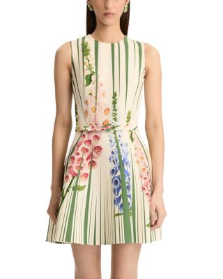 Sleeveless Pleated Tromp L'oeil Foxgloves Dress