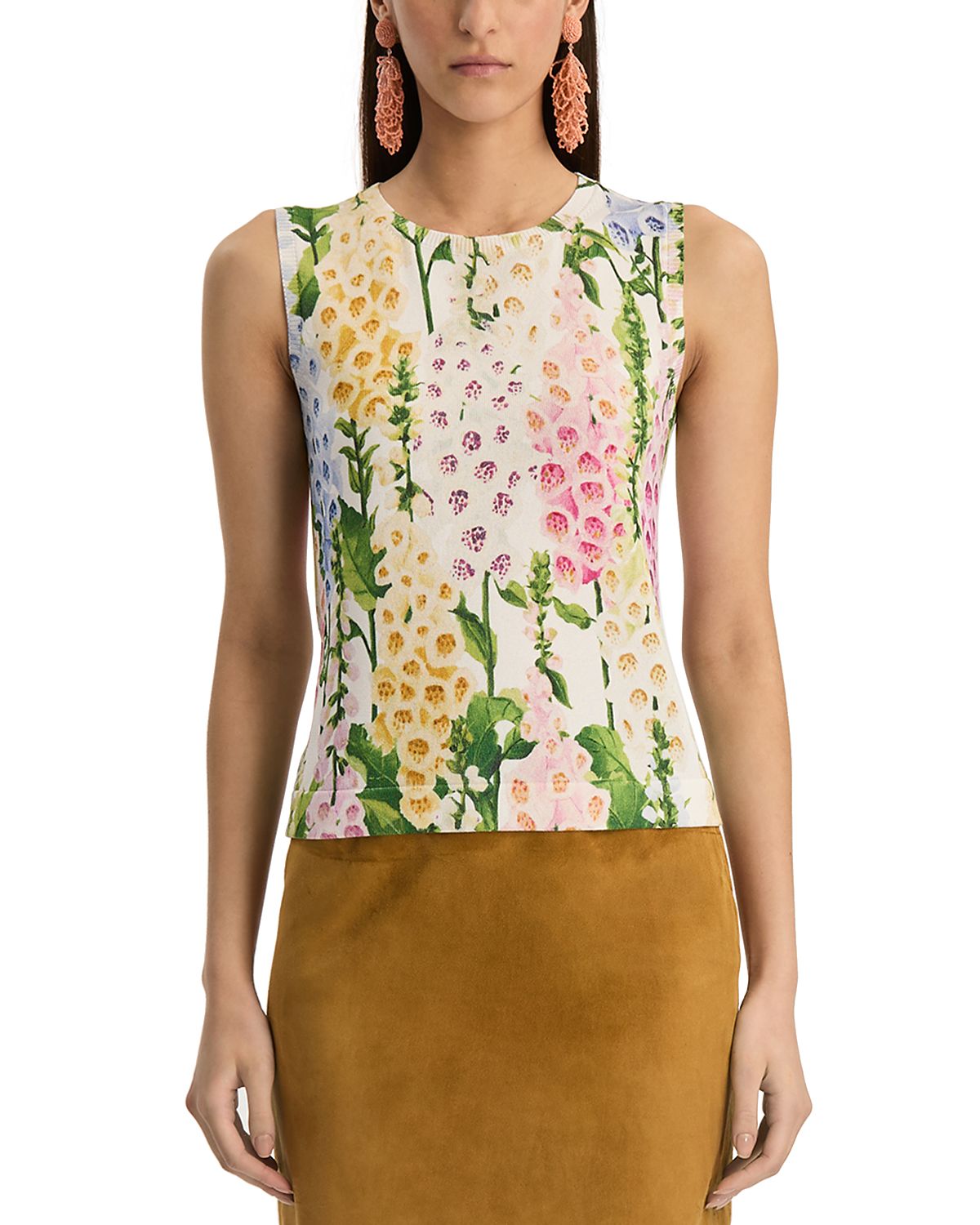 Oscar de la Renta Printed Foxgloves Knit Tank