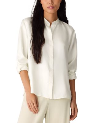 Silk Twill Mandarin Collar Top