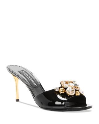 Women's Patent Leather Crystal Cluster Mules 