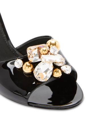 Women's Patent Leather Crystal Cluster Mules 