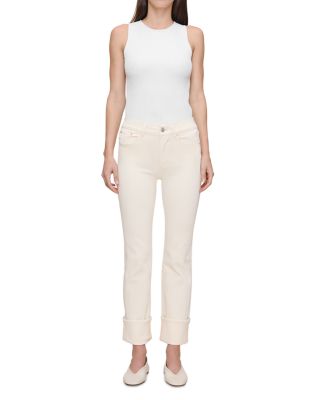 Mara Straight Mid Rise Instasculpt™ Ankle Jeans in Crema Cuffed