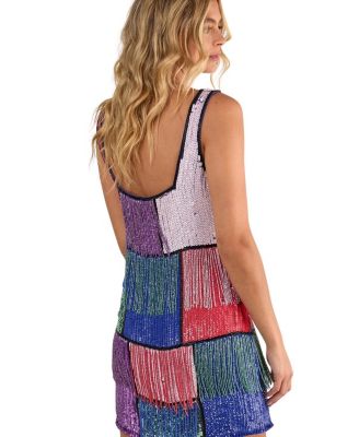 Check Tassel Sequin Mini Dress