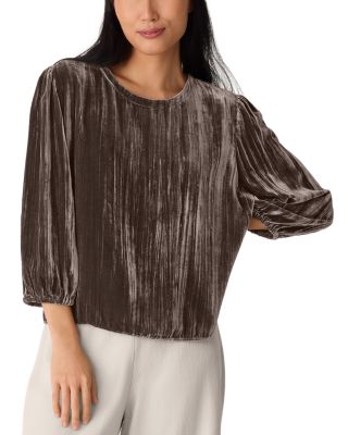 Crushed Velvet Round Neck Bubble Sleeve Top