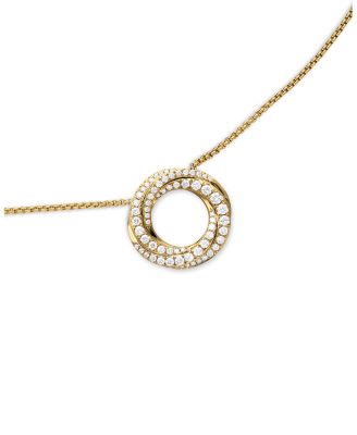 Petite Pav&eacute; Crossover Pendant Necklace in 18K Yellow Gold with Diamonds, 15.5mm