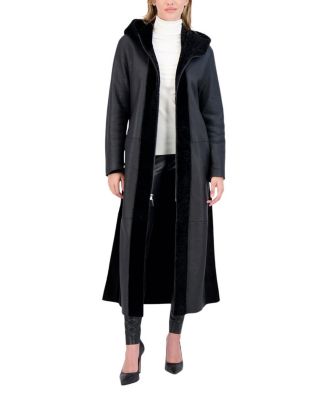 Shearling Zip Parka Coat with Belt
