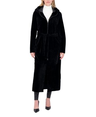 Shearling Zip Parka Coat with Belt