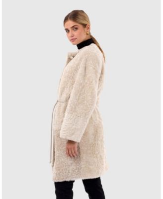 Reversible Collarless Shearling Coat