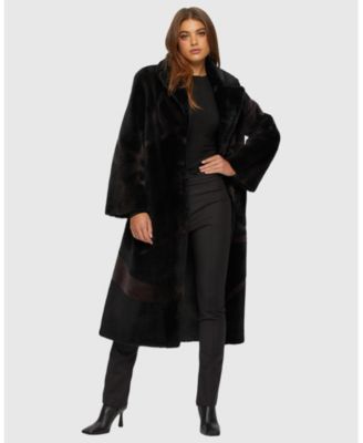 Merino Shearling Coat with Intarsia