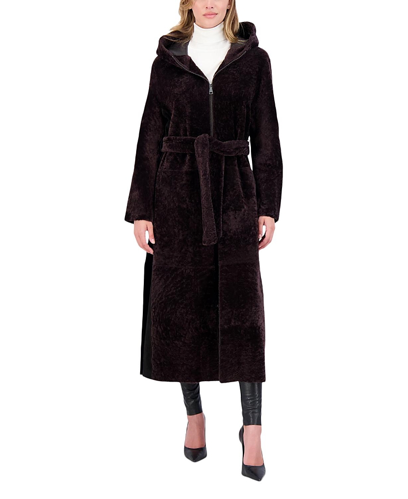 Gorski Shearling Zip Parka Coat With Belt In Black
