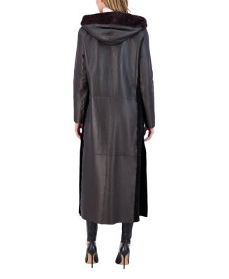 Shearling Zip Parka Coat with Belt