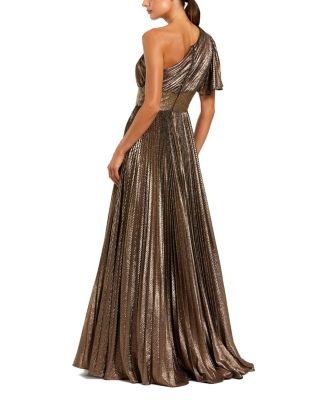 One Shoulder Pleated Metallic Ballgown