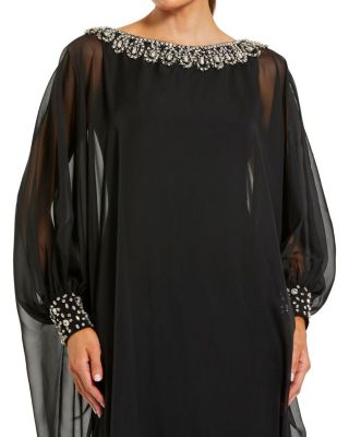  Beaded Chiffon Long Sleeve Kaftan Gown