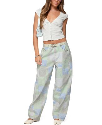  Patchwork Low Rise Baggy Light Rinse Wash Jeans