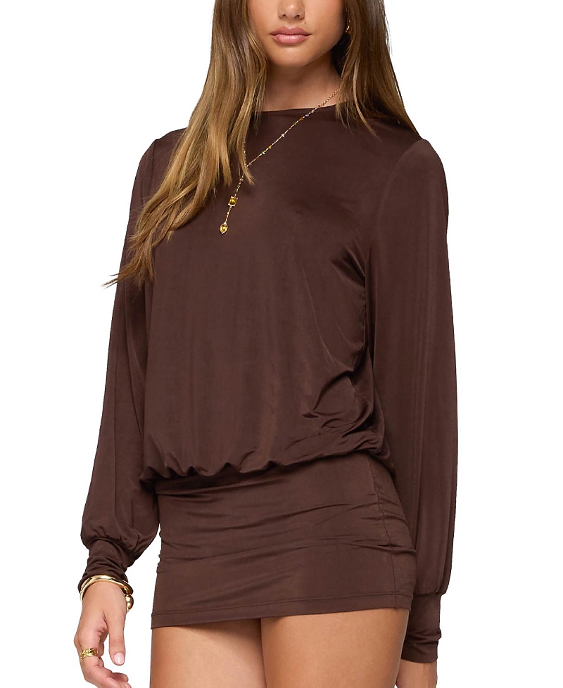 Edikted Guilia Backless Long Sleeve Romper In Brown