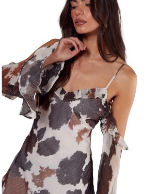 Cold Shoulder Bias Cut Split Maxi Dress