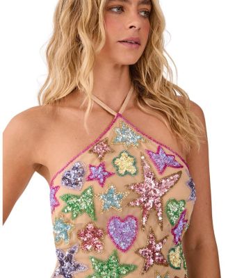 Embellished Halter Neck Mini Dress