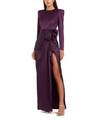  Long Sleeve Structured Bow Draped Gown