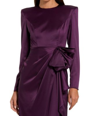  Long Sleeve Structured Bow Draped Gown