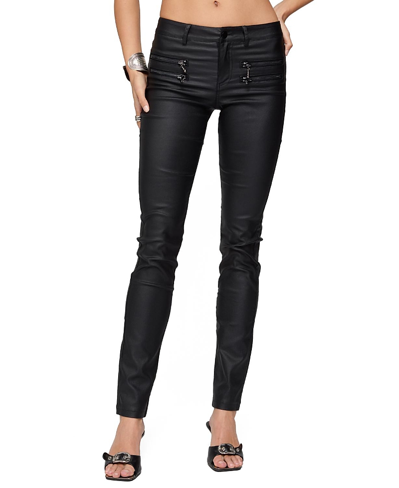 Edikted Kaede Faux Leather Skinny Black Wash Jeans