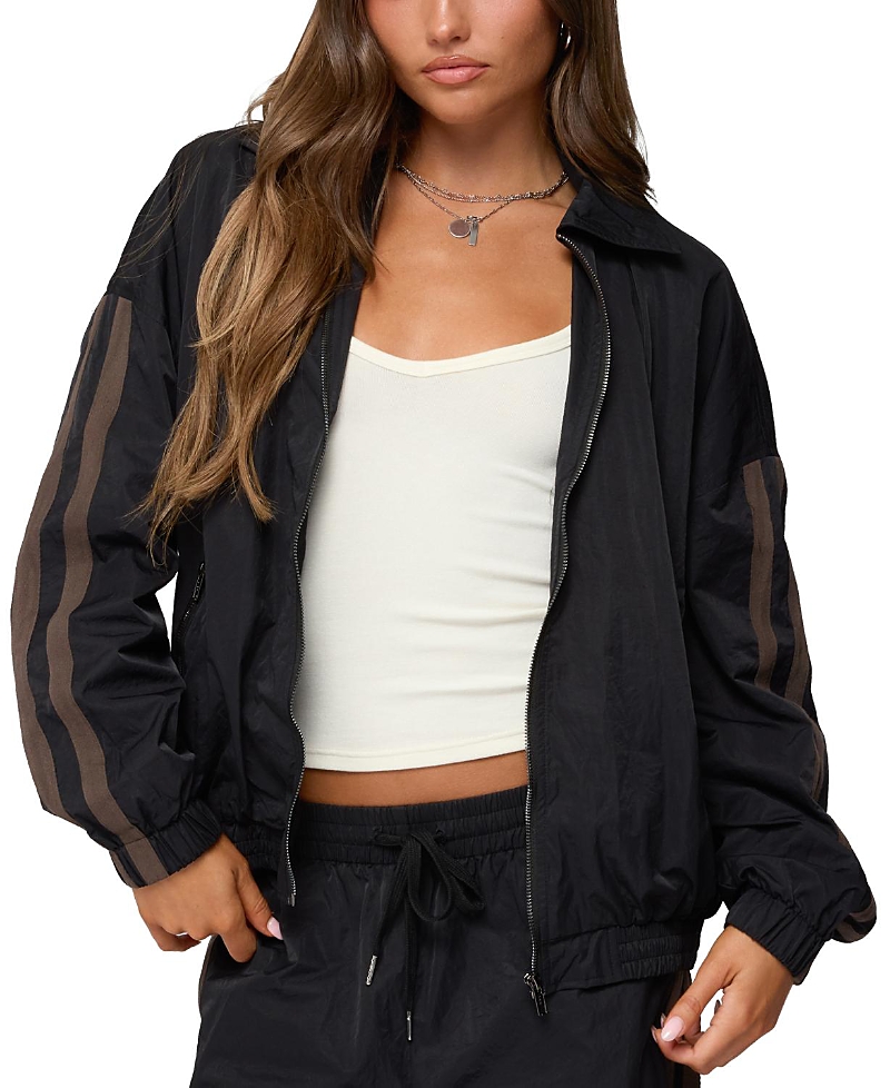 Edikted Kieran Stripey Nylon Track Jacket In Black