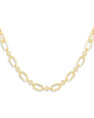 14K Yellow Gold EF Collection Diamond Bezel Open Link Collar Necklace, 16.5"