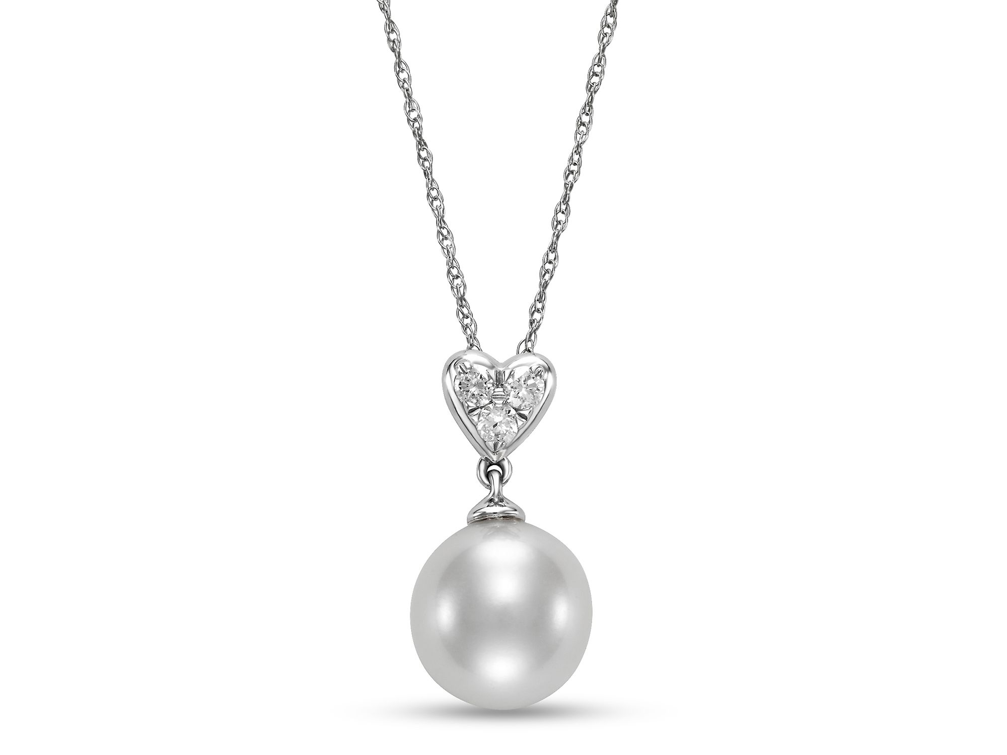 Freshwater Pearl & Diamond Heart Pendant Necklace in 14K Gold, 16-18" - Image 1