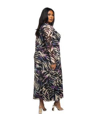 Zebra Print Mesh Midaxi Dress