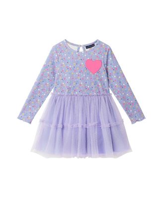 Girls' Rib Knit Tulle Dress with Heart Pocket - Little Kid