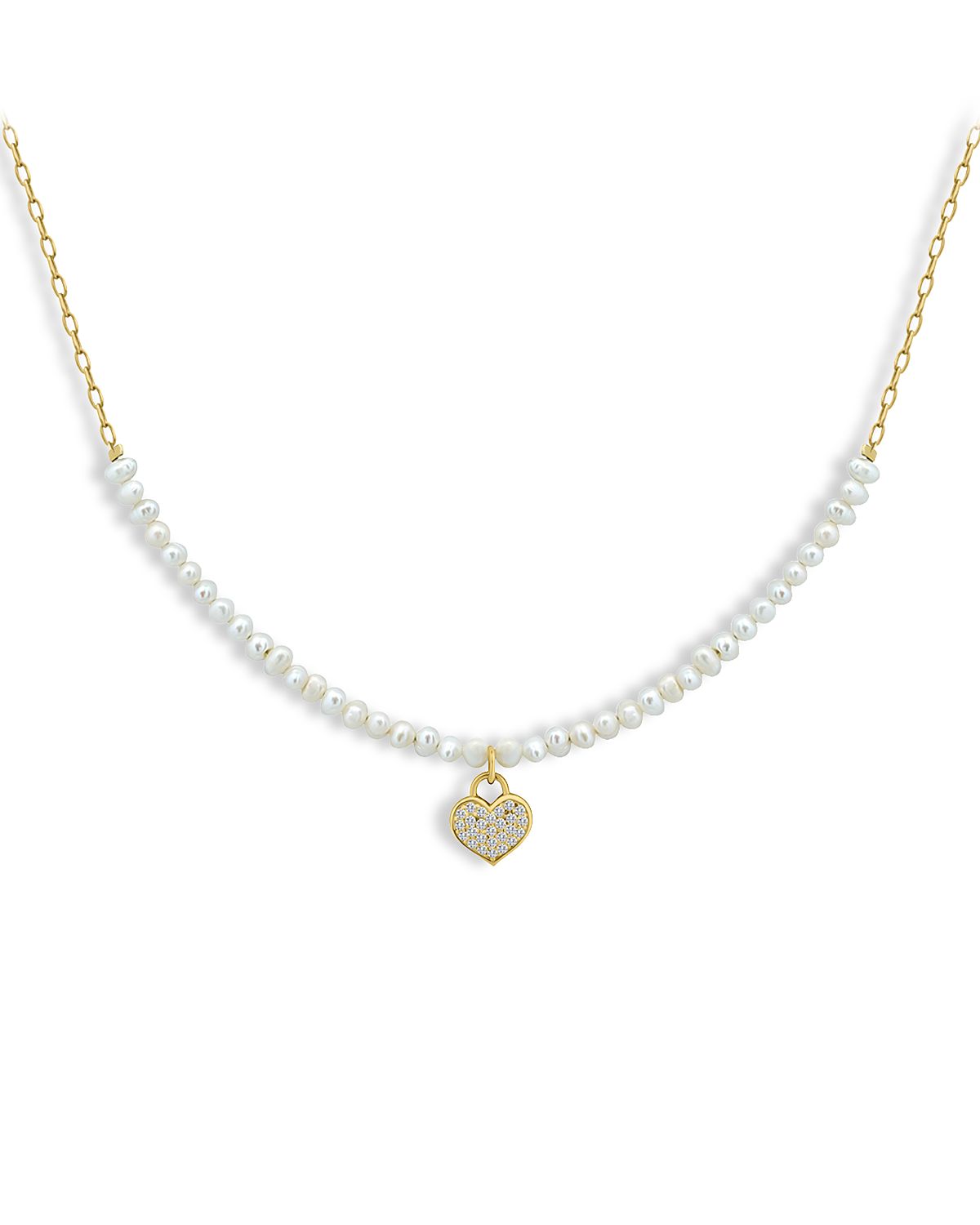 Aqua Pave Heart Cultured Freshwater Pearl Beaded Pendant Necklace, 16-18 - Exclusive