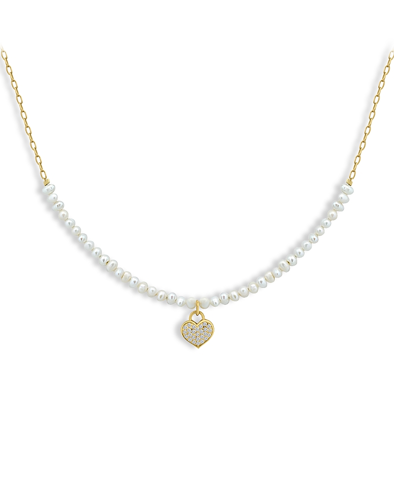 Aqua Pave Heart Cultured Freshwater Pearl Beaded Pendant Necklace, 16-18 - Exclusive