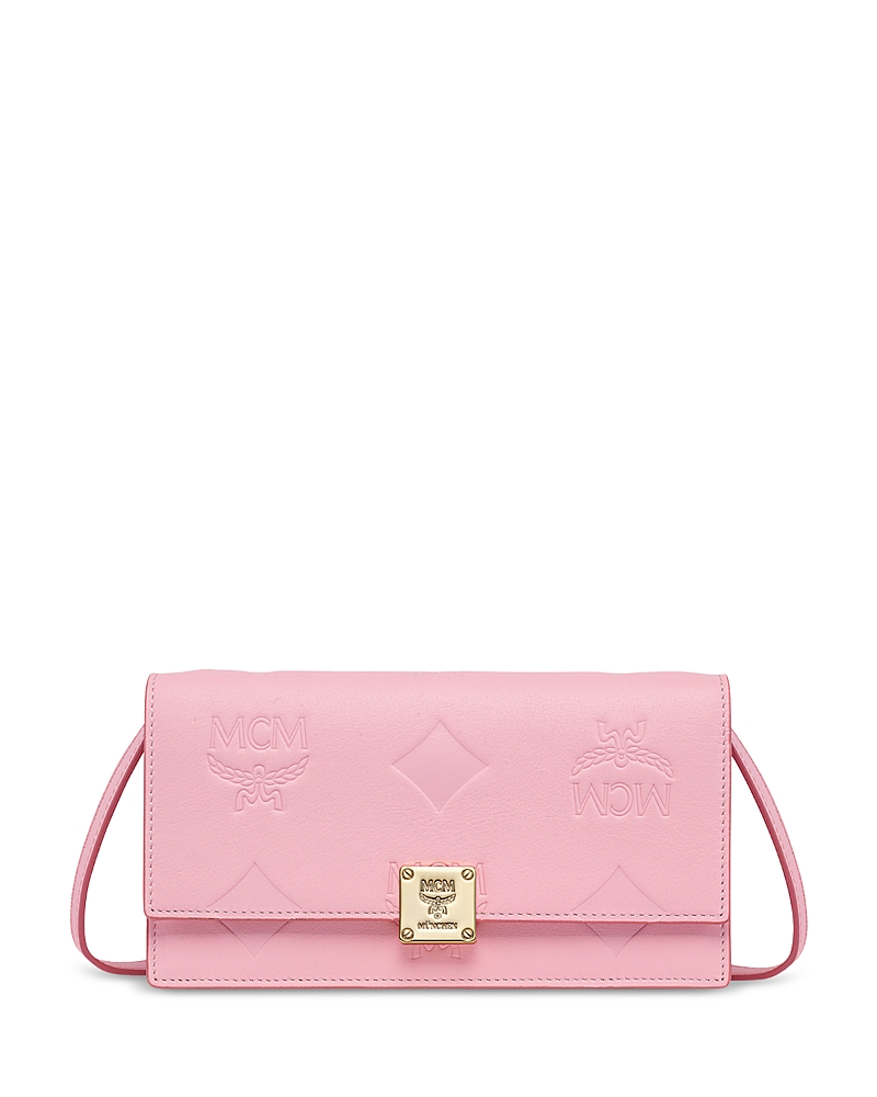 Mcm Aren Embossed Monogram Chain Wallet In Pink