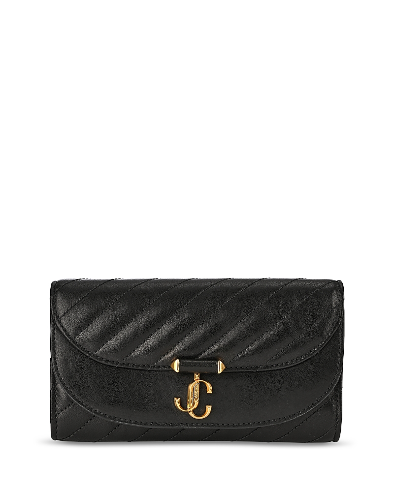 Jimmy Choo Avenue Curve Leather Wallet On Chain In Black